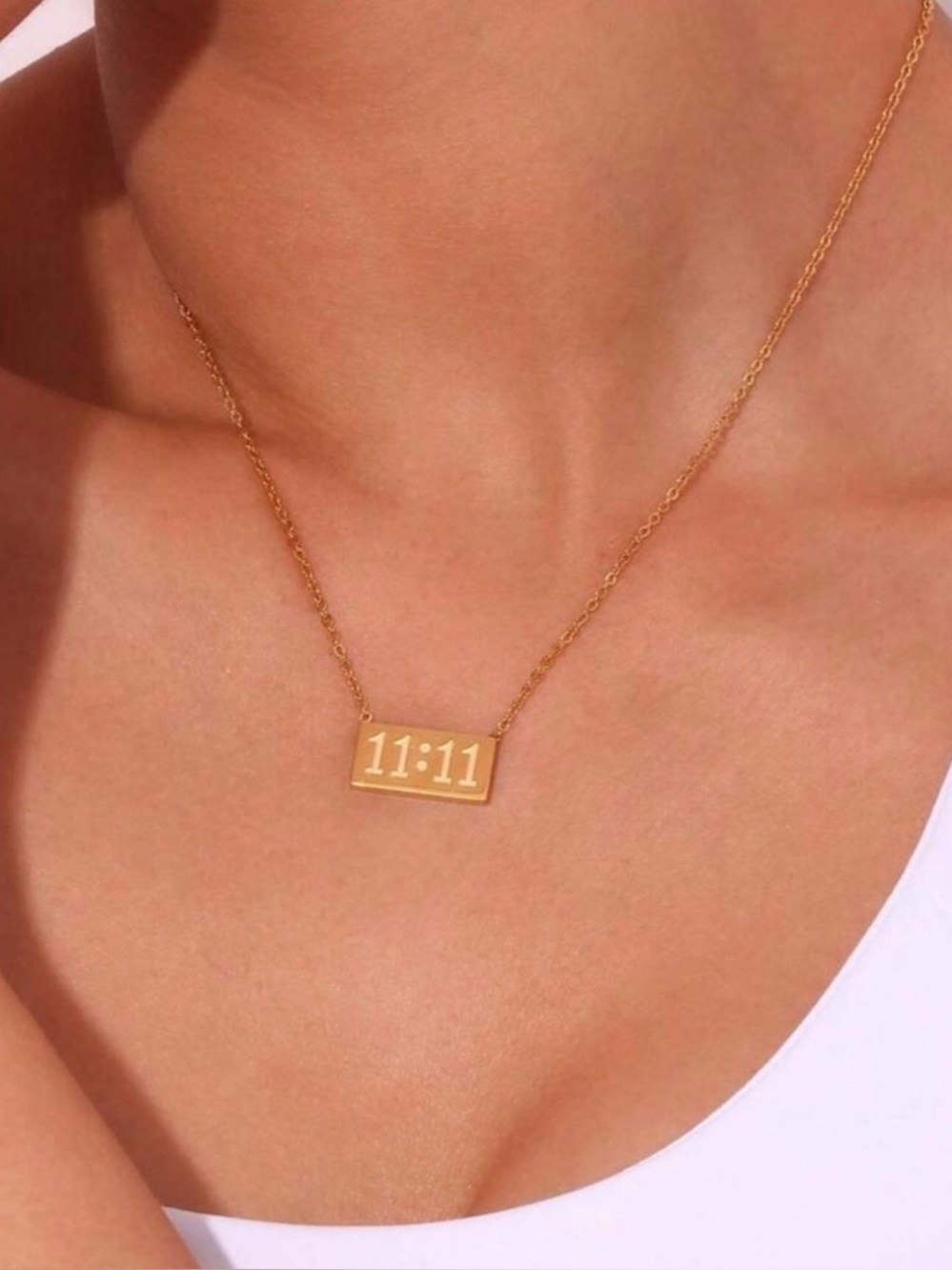 Gold Plated Stainless Steel 11:11 Pendant Bar Chain Necklace